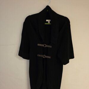 Women’s Black Knit Short-Sleeve Cardigan with Belt